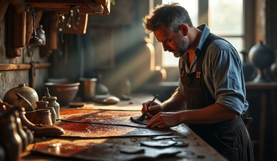 découvrez l'art ancestral de la teinture du cuir, une technique raffinée et oubliée de la cordonnerie artisanale. plongez dans l'univers du cuir travaillé à la main, entre savoir-faire traditionnel et passion authentique.