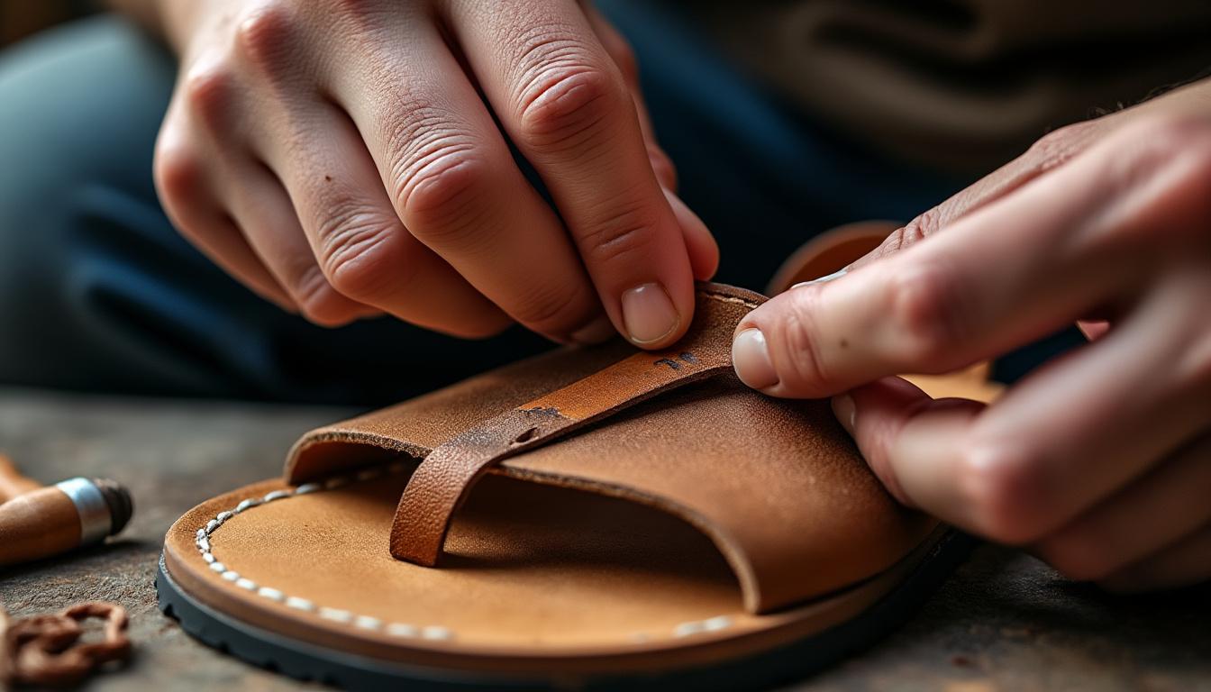 service rapide et professionnel de réparation pour boucle cassée sur sandale en cuir, redonnez vie à vos chaussures préférées.