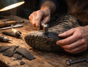 service professionnel de réparation de la semelle extérieure pour vos chaussures de marche, assurant durabilité et confort optimal.