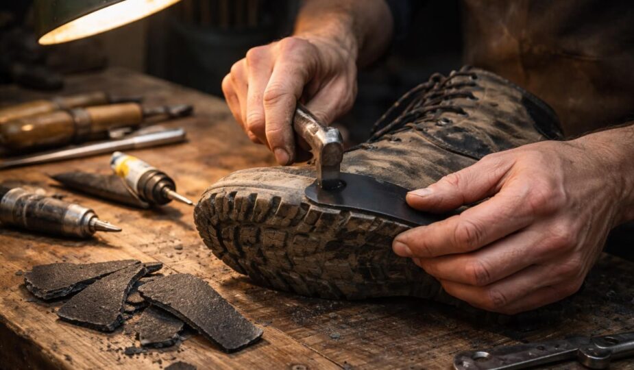 service professionnel de réparation de la semelle extérieure pour vos chaussures de marche, assurant durabilité et confort optimal.