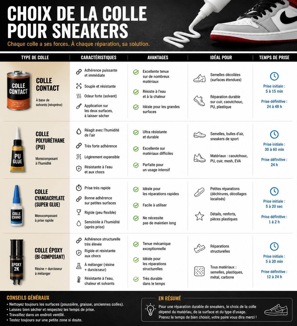 découvrez quelle colle choisir pour vos sneakers afin d'éviter le jaunissement et préserver leur aspect neuf plus longtemps.