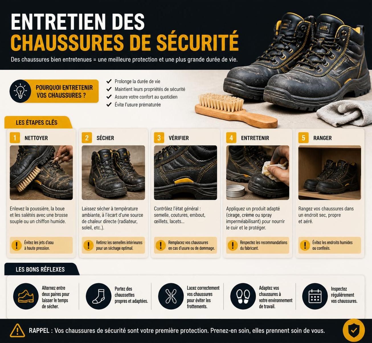 découvrez si la réparation d'une semelle de chaussure de sécurité est possible, les méthodes efficaces et les conseils pour prolonger la durée de vie de vos chaussures.