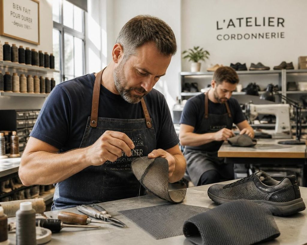 découvrez comment les cordonniers experts réparent et recousent le mesh pour restaurer la durabilité et l'apparence de vos chaussures.